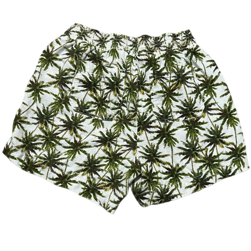 Briggs White Tropical Palm Tree Print Linen Blend Shorts, Size M